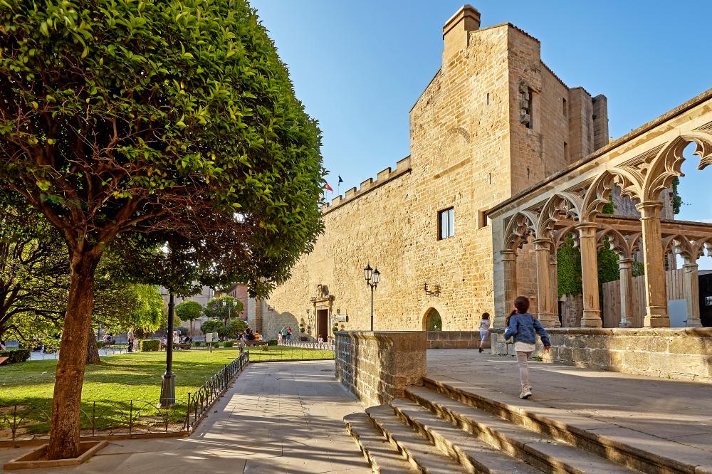 Plaza de Olite con el castillo al fondo